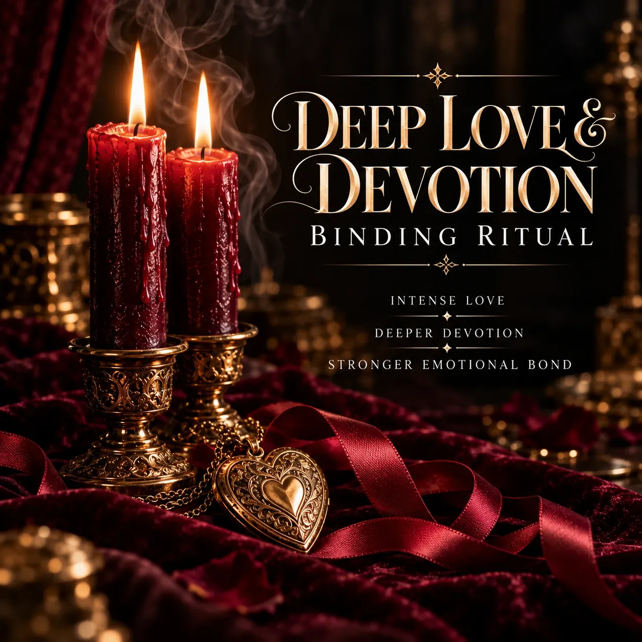 Cover artwork for the Deep Love & Devotion Binding Ritual, in deep burgundy and antique gold.